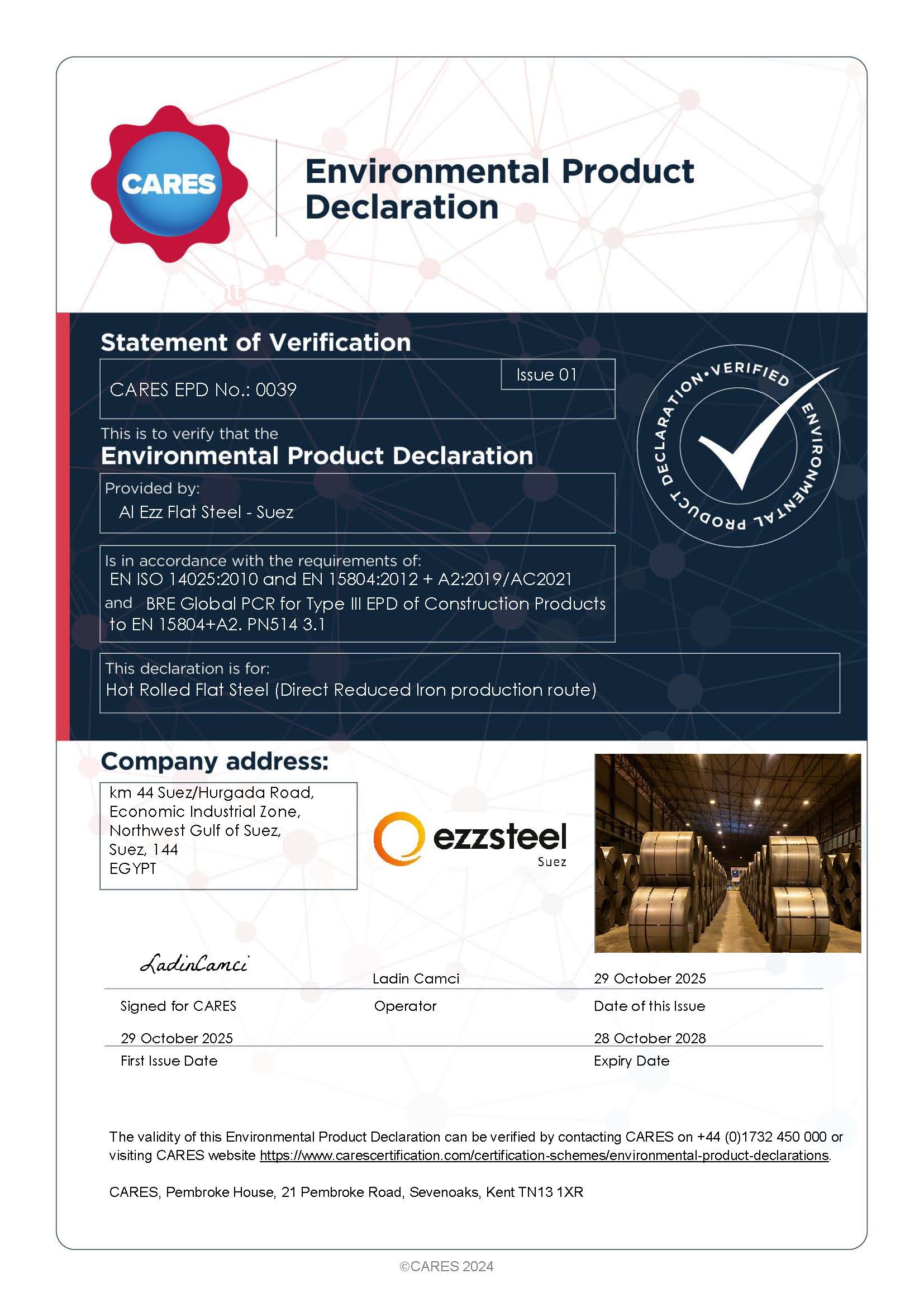 Al Ezz Flat Steel - Suez EPD